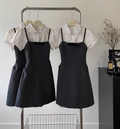 Suspender Dress College Style Shirt Bow Lace Stitching Suit Skirt R2079