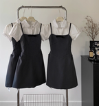 Suspender Dress College Style Shirt Bow Lace Stitching Suit Skirt R2079