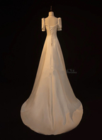 Beautiful Long A Line Evening Dress White Satin Wedding Prom Dress Party Gown cc1434