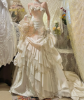 Elegant Vintage Wedding Dress Ivory Satin Prom Dresses cg26303