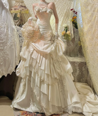 Elegant Vintage Wedding Dress Ivory Satin Prom Dresses cg26303