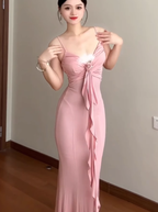 Large size French pure desire style suspender dress holiday sexy figure hip long skirt R1843