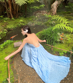 Beach dress suspenders backless dress temperament long skirt holiday style R1565