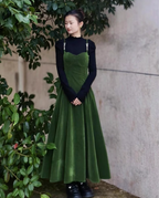 Fairy French retro velvet suspender skirt slim fit waist long skirt dress R1722
