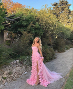 3D Flowers Prom Dress Strapless Split A-Line Dubai Arabia Women Prom Gown Prom Special Occasion Dresses Vestidos