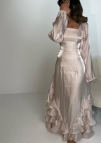 Elegant Straps Pleated Ruffles Long Prom Dresses Prom Gowns
