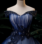 Elegant Teal Blue Off-The-Shoulder Embroidered Tulle Ball Gown Evening Dresses Sweet 16 Dresses