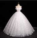 Elegant White 3D Floral Tulle Long Ball Gown Evening Dresses Sweet 16 Dresses