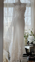 Elegant White Strap Herringbone Beaded Chiffon Evening Gown Prom Dresses