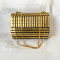 Elie Saab gold metal applique flap clutch with chain