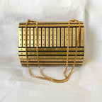 Elie Saab gold metal applique flap clutch with chain
