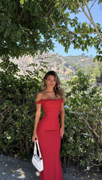 Charming Off The Shoulder Red Satin Prom Dress Mermaid Party Evening Gown cc1476