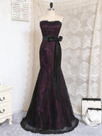 Gothic Purple and Black Lace Mermaid Prom Gown Strapless Floor Length Party Dress Evening Dress