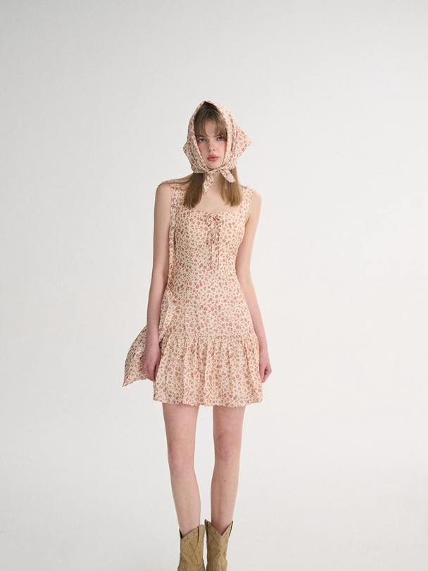 French floral short skirt pink suspender dress short holiday wear skirt R2716