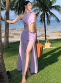 Photo skirt waist-baring one-shoulder dress design seaside atmosphere holiday beach skirt R1592
