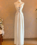 V Neck Pleated Vintage Prom Party Dress Evening Dress Birthday Outfit  cg26327