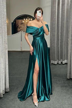 Glamorous Off The Shoulder Prom Dress With Split Ruffles Y165