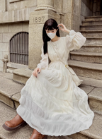 Tea break French style white beach dress waist slimming holiday long dress chiffon dress R1696