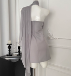 Waist-hugging diamond bow pleated dress with slim fit and temperament R2082