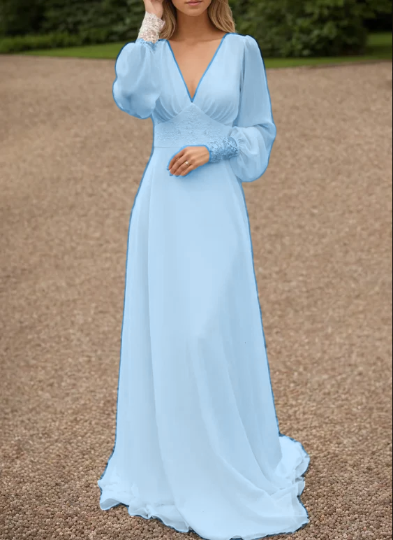 Ivory lace wedding dress long sleeve button back long train gown lace & chiffon Wedding Dresses