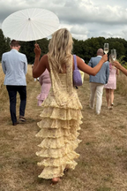 Strapless Yellow Chiffon Floral Long Prom Dresses Party Dress 22th Birthday Outfits Graduation Dress cg26097