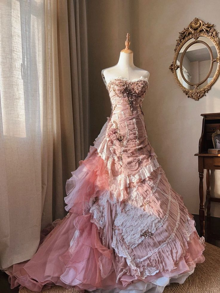Pink Rose Slim Skirt Pleated French Lace Mermaid Wedding Dress cg26092