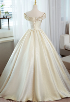 Champagne satin lace long ball gown dress formal dress       fg957