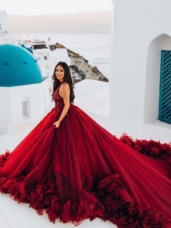 Luxury Burgundy Ball Gown Quinceanera Dress Crysatl Beaded Sweet 16 Dress Long Formal Prom Gowns  c3094