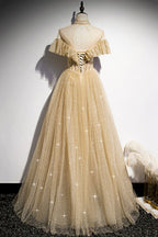 Gold A line sequins long ball gown dress formal dress s78