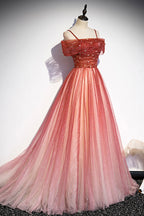 Burgundy tulle long A line prom dress evening dress s75