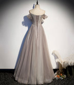 Elegant tulle lace long prom dress A line evening gown s67