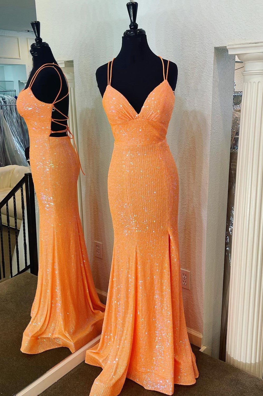 Long Pink Sparkle Sequins Prom Dresses Formal Evening Gowns     cg24879