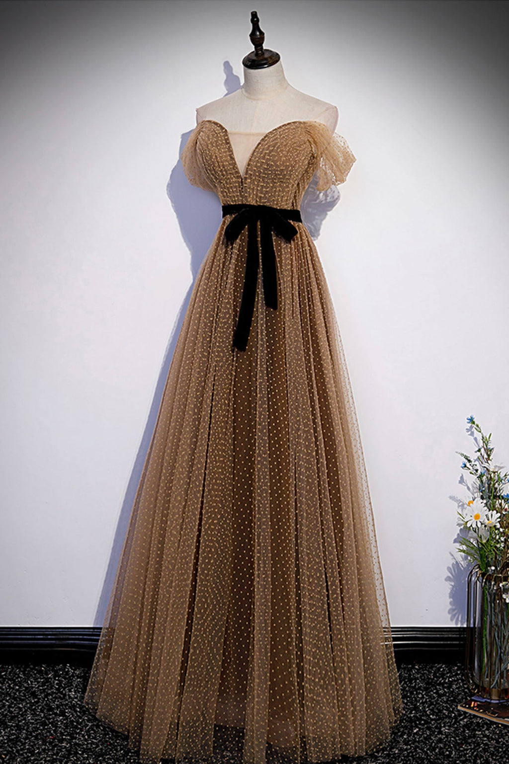 Cute tulle long prom dress A line evening dress s62