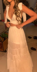 Charming Two Piece White Evening Dress,White Wedding Guest Dress Y1326