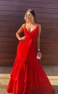 Sexy Red V Neck Long Prom Dress,Graduation Dress Y1349