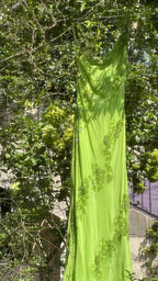 Fresh Green One Shoulder Chiffon Beaded Mermaid Evening Gown Prom Dresses