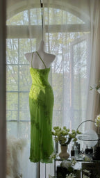 Fresh Green One Shoulder Chiffon Beaded Mermaid Evening Gown Prom Dresses