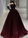 Glam Black And Red Prom Dress, Shiny Tulle Ball Gowns Prom Drses