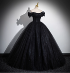 Gothic Court Black Off-The-Shoulder Shimmer Tulle Ball Gown Evening Dresses Sweet 16 Dresses