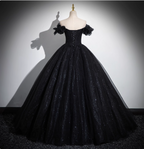 Gothic Court Black Off-The-Shoulder Shimmer Tulle Ball Gown Evening Dresses Sweet 16 Dresses