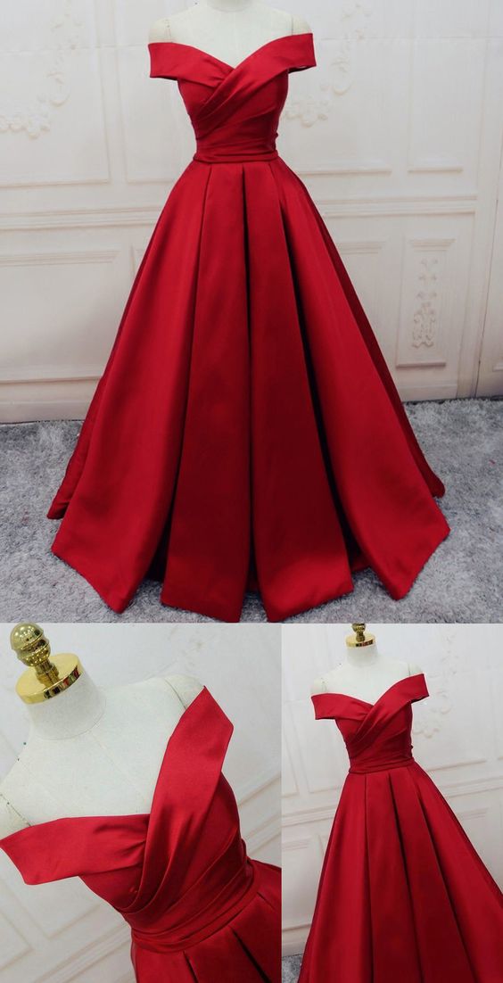 Green Satin Off Shoulder Lace-Up Prom Gowns, Senior Prom Dresses