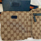 Gucci Beige/ Blue GG Canvas And Leather Belt Bag
