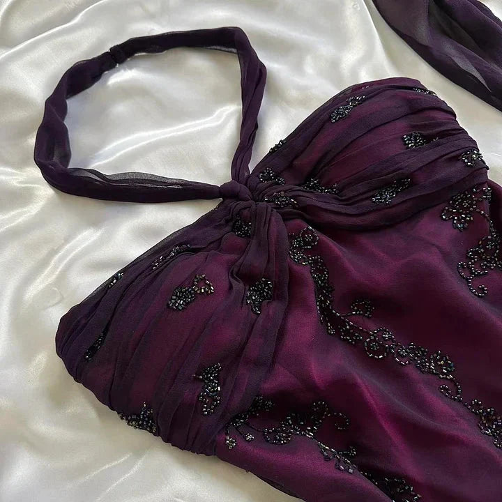 Purple Exquisite Elegant Backless Beaded Long Prom Dress Prom Gowns Graduation Dresses