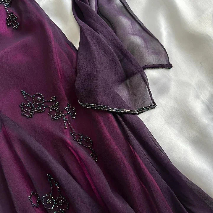 Purple Exquisite Elegant Backless Beaded Long Prom Dress Prom Gowns Graduation Dresses