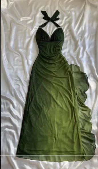 Green Shiny Elegant Strap Gradient Long Chiffon Ball Gowns Prom Dress Prom Dress