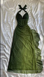Green Shiny Elegant Strap Gradient Long Chiffon Ball Gowns Prom Dress Prom Dress