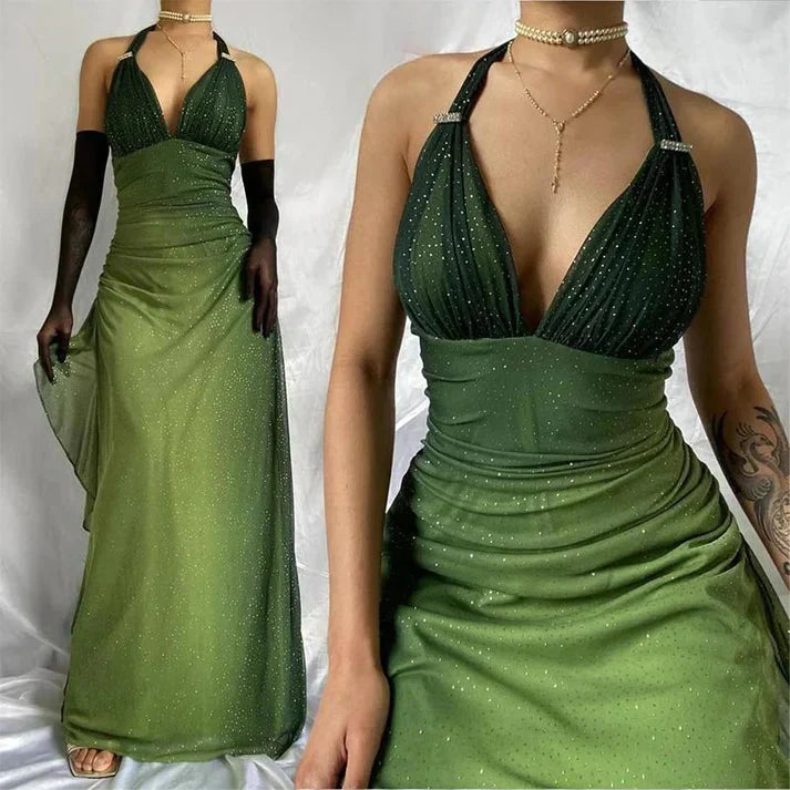 Green Shiny Elegant Strap Gradient Long Chiffon Ball Gowns Prom Dress Prom Dress