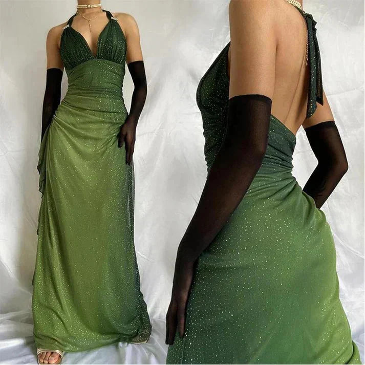 Green Shiny Elegant Strap Gradient Long Chiffon Ball Gowns Prom Dress Prom Dress
