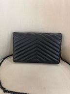 Saint Laurent CLASSIC CASSANDRE CHAIN WALLET IN GRAIN DE POUDRE LEATHER
