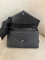 Saint Laurent CLASSIC CASSANDRE CHAIN WALLET IN GRAIN DE POUDRE LEATHER